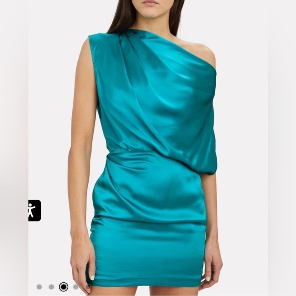 Michelle Mason Silk One Shoulder Turquoise Blue Mini Dress